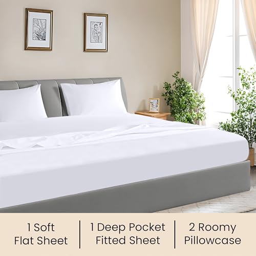 White 108x108 Inch Egyptian Cotton Alaskan King Sheet Set - Deep Pocket 18" - Ultra Soft Hotel Quality Bedding - Variation 01