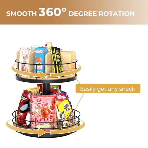 NANAGIFTREE 2-Tier Beech Wood Lazy Susan Snack Organizer - 12 Inch