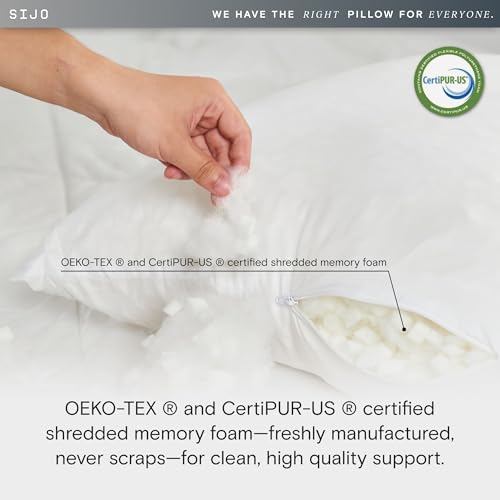 Queen Shredded Memory Foam Pillow with Cooling Surface - Adjustable Loft & Support