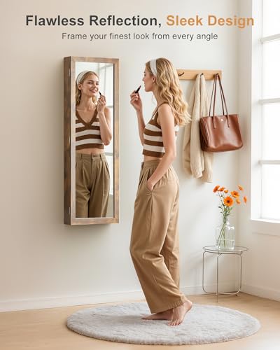 Nicetree Rustic Brown 6-LED Wall Jewelry Mirror Cabinet with Lock & Storage