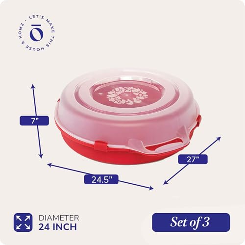 HOMZ Red 24-Inch Holiday Wreath Storage Container 3 Pack - Clear Plastic