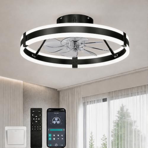 Black 19.7-Inch Low Profile Bladeless Ceiling Fan with Lights & Remote - Modern Design