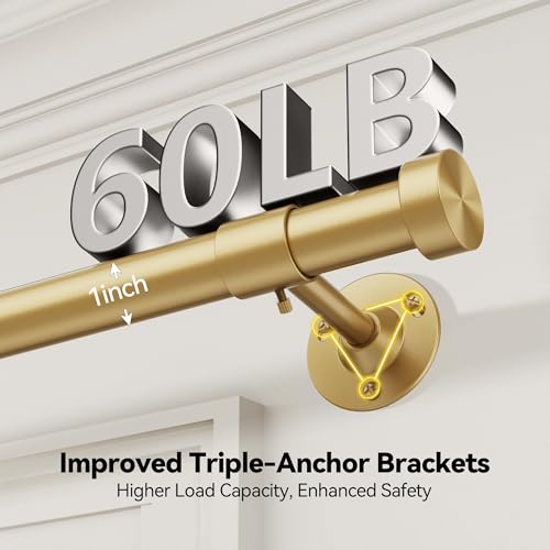 Gold Adjustable Curtain Rods 32-120 Inch Heavy Duty Metal Window Treatment