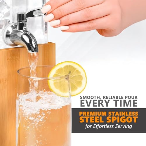 Acrylic Drink Dispenser 1.25 Gal with Stand & Ice Core - Leakproof Beverage Server