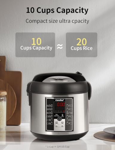 COMFEE' 10-Cup Uncooked Rice Cooker with 14 Presets, Nonstick Pot, 5.3Qt Capacity