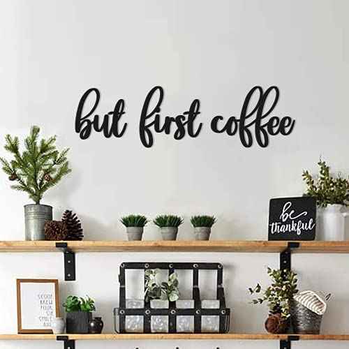 Huray Rayho Coffee Bar Kitchen Wall Decor Wood Signs But First Coffee Words Decorations for Home Decoration Art Kitchen Eating Area Breakfast Nook Cafe or Restaurants Diner, House Warming Gifts, Black
