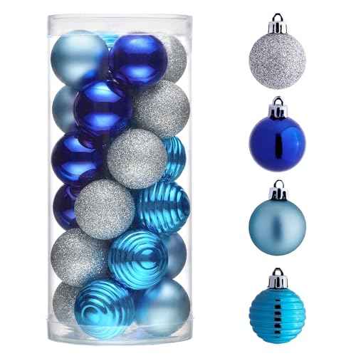 Valery Madelyn 1.57 Inches Small Christmas Tree Decorations Ornament Set for Fall Halloween, 24ct Navy Blue and Silver Shatterproof Hanging Ball Ornaments Holiday Party Decor