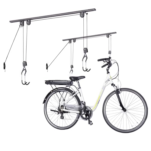 Bike Hoist Pro 2-Pack with Kayak Straps - Heavy Duty Garage Storage for Bikes & Kayaks