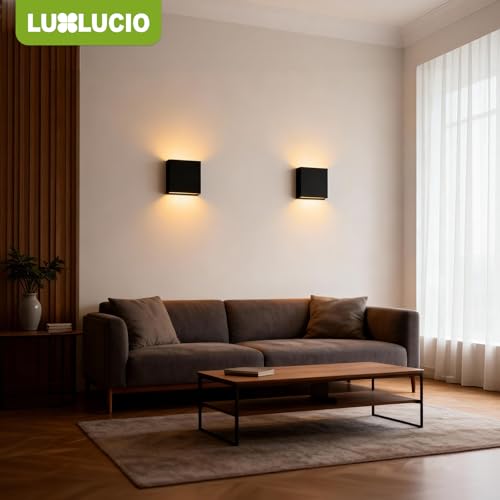 LUXLUCIO 2 Pack Black Up & Down LED Wall Lights - Waterproof Dimmable Modern Porch & Bedroom Fixture