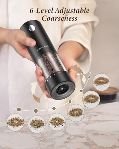 Electric Salt and Pepper Grinder Set - Black with Charging Base - Automatic Rechargeable