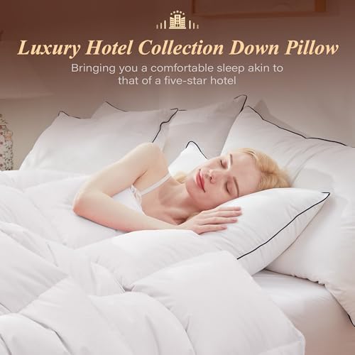 Queen Pack of 2 Goose Feather Down Pillows - Ultra Comfort Sleep Bedding