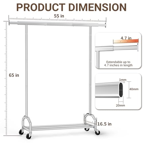 Heavy Duty 65" Metal Clothes Rack with Locking Wheels - Chrome Variation