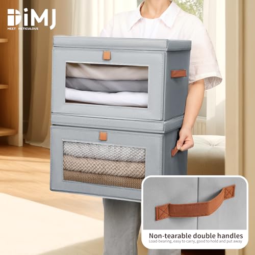 Gray DIMJ 6-Pack Large Collapsible Fabric Closet Storage Bins with Lids & Handles