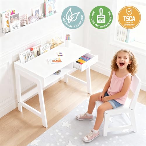 UTEX Wooden Kids Desk and Chair Set with Open Storage & 1 Drawer