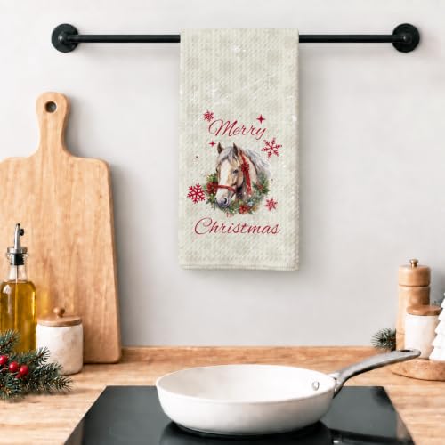 Lengues Christmas Horse Kitchen Towels - Rustic Farm Animal Decor, 16x24 inch, Horse-1