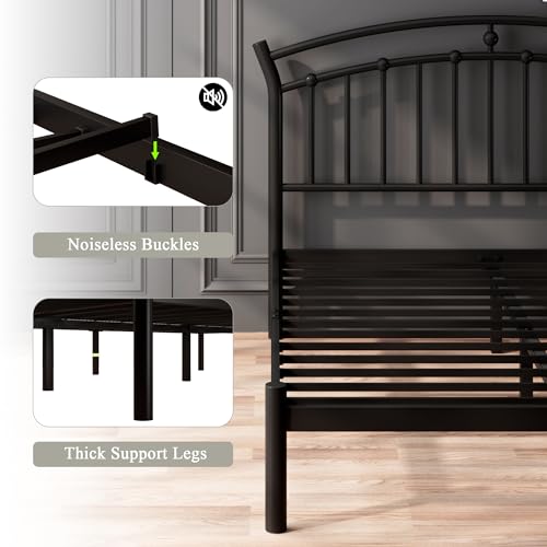 Heavy-Duty Metal Bed Frame with 13 Steel Slats and Under-Bed Storage