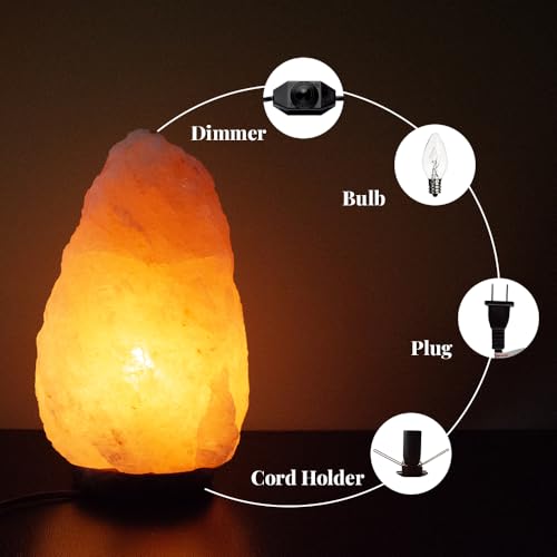 Extra Large Himalayan Pink Salt Lamp - 10-12 Inch Tall, 11-15 lbs, Hand-Carved Crystal Rock with Wooden Base, Dimmable Cord & Bulb Included