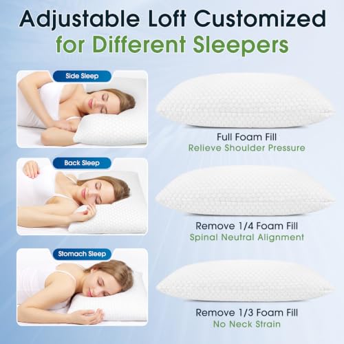 Cooling Queen Size Pillow Set of 2 - Gray Memory Foam with Adjustable Firmness