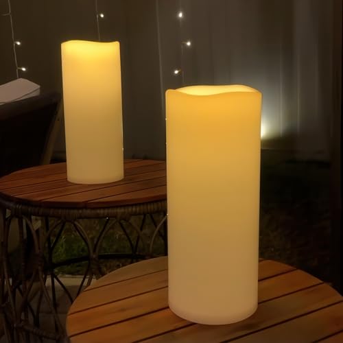 Outdoor Waterproof Flameless Candles Set of 2 - 12x5 Inches Ivory White with Remote Timer