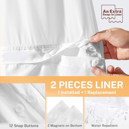 River Dream Waffle No Hook Shower Curtain with 2 Snap-in Liners - White 71x74