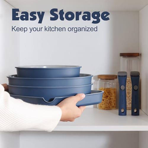 Navy 17-Piece Ceramic Non-Stick Cookware Set with Removable Handles
