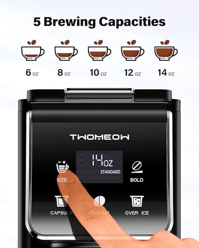 TWOMEOW Black Single Cup Coffee Maker - Hot & Iced, K-Cup & Grounds, 52 oz