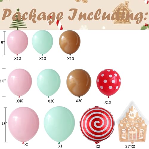 GIHOO Red Brown Christmas Gingerbread Balloon Arch Kit 146pcs Holiday Decor