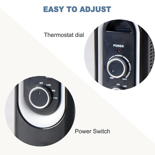 Black Oil Filled Radiator Heater 1500W with Adjustable Thermostat, Noiseless - 22.8 x 11.8 x 4.8 in
