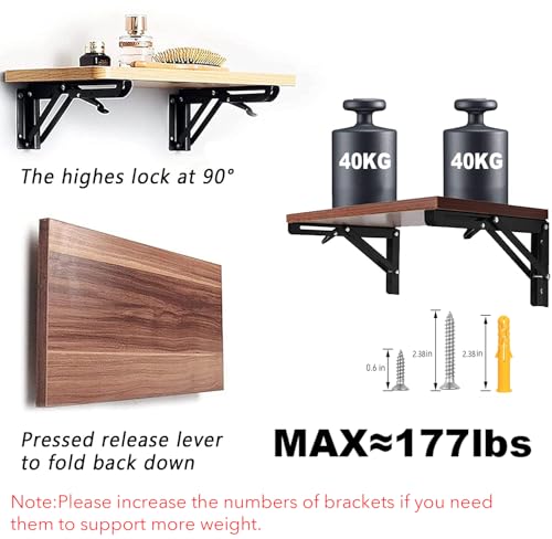 AUTOHJ 24 Inch Folding Shelf Brackets - Heavy Duty Wall Mounting Shelf Supports, 4 Pack