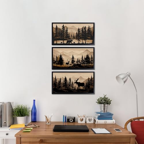 Rustic Cabin Wall Art Set - Woodland Animal Decor for Bathroom & Bedroom