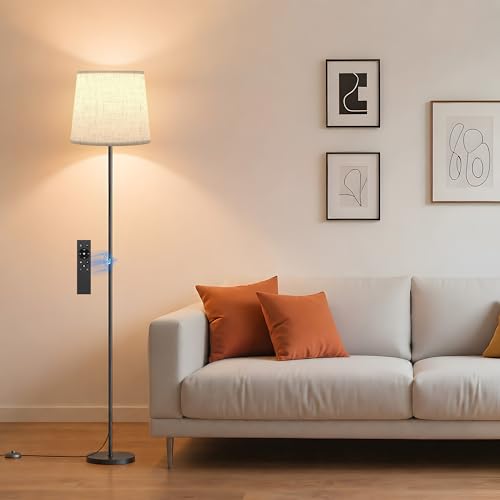 SIBRILLE Dimmable Beige Linen Floor Lamp with Remote Control - Living Room Decor