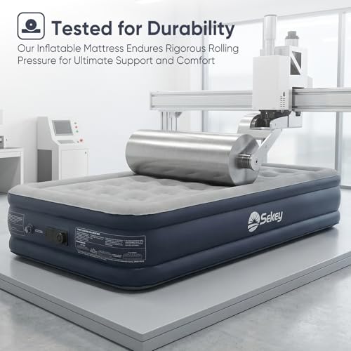Sekey Twin Air Mattress with Built-in Pump - Grey, 16-Inch Raised Bed