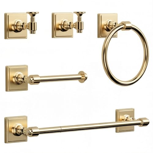 VEHCIL Champagne Bronze 5-Piece Bathroom Accessories Set with Towel Bar & Hooks