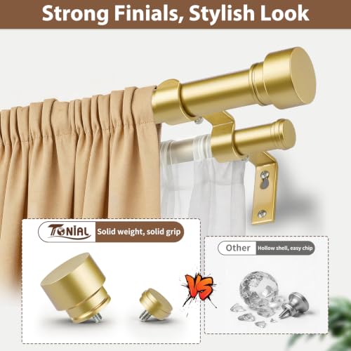 TONIAL Gold Double Curtain Rods for Windows 72-150 Inch - Simple Finials