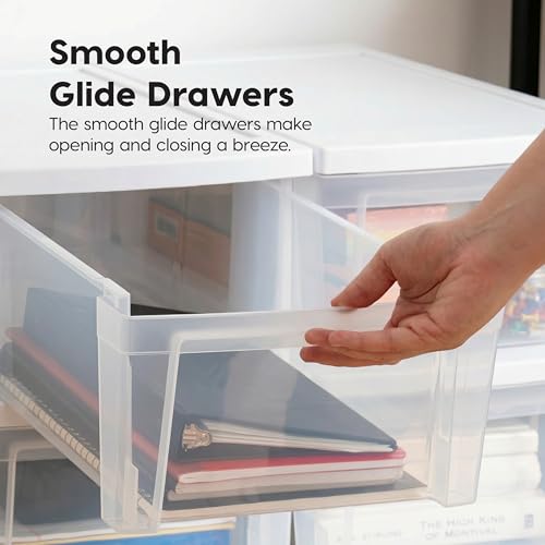 IRIS USA 3-Drawer Slim Storage Organizer 2-Pack - White/Clear, Narrow Design