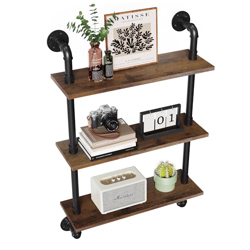 Merapi 3-Tier Rustic Industrial Wall Shelves - Floating Pipe Shelves