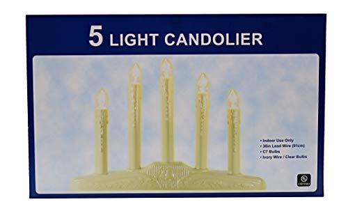 Indoor Christmas Candolier with Ivory Plastic & Clear Incandescent Bulbs - 5 Lights