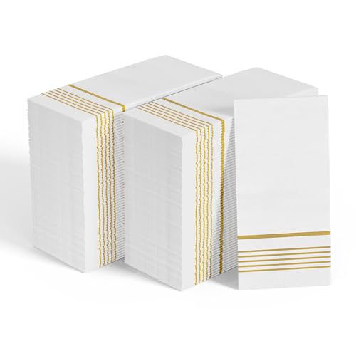 600 Gold Disposable 3 Ply Paper Dinner Napkins, Guest Hand Towels