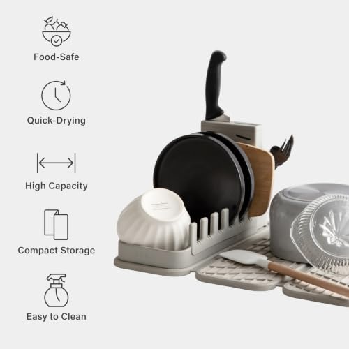 Collapsible Dish Drying Rack with Stone Dish Pad - Kitchen Counter Organizer