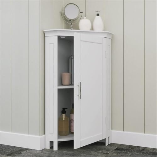 RiverRidge Somerset Corner Floor Linen Storage Cabinet - White Bathroom Organizer