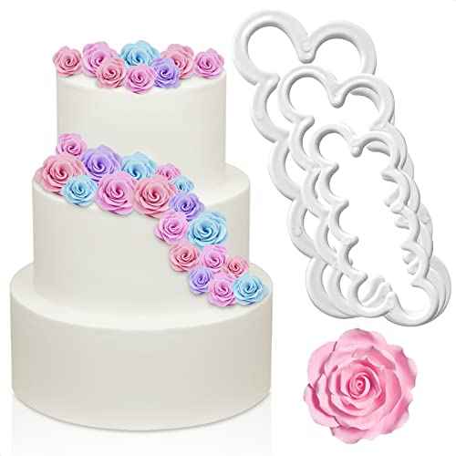 3Pcs Fondant Cutters for Edible Flowers Cake Decorations ? Easy-to-Use, Different Sizes Fondant Flower Cutter for Gumpaste Flowers ? Elegant Edible Rose Petals in Wedding Cakes and Desserts