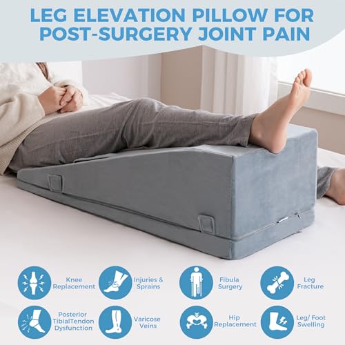 Ganondorf Grey Single Leg Elevation Pillow with Pad - Adjustable Foam Wedge for Post-Surgery Support