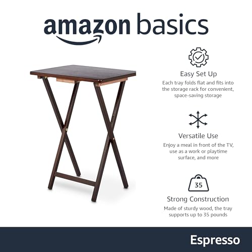 Espresso 4-Pack Foldable TV Tray Tables with Storage Rack - Space-Saving Wood Serving Trays