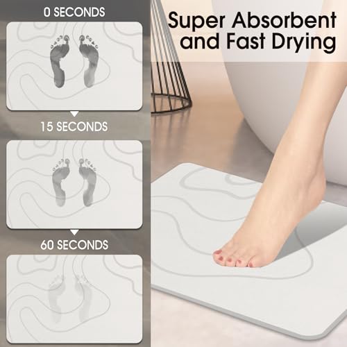 ZIKIBL White Diatomaceous Earth Stone Bath Mat - Quick Dry, Non-Slip Bathroom Rug