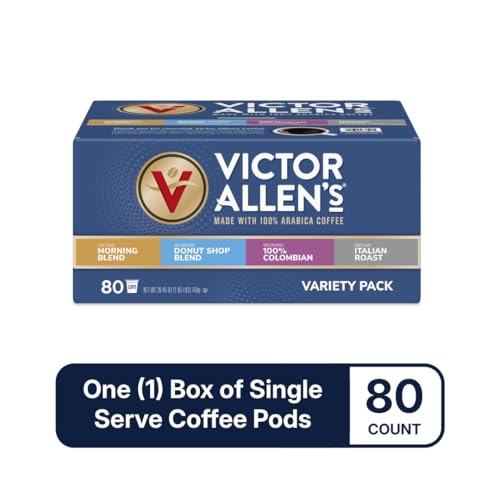 Victor Allen's Coffee Variety Pack 80 Single Serve Pods - Light, Medium & Dark Roast, Compatible with Keurig 2.0 Brewers