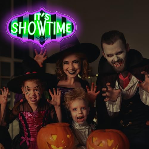 Showtime Neon Sign - Dimmable Halloween LED Neon Lights - Striped Gothic Light Up Sign - Variation: Show Time
