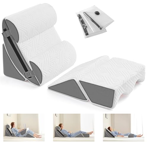 Yojoker 6-Piece Memory Foam Orthopedic Bed Wedge Pillow Set for Post Surgery & Pain Relief – White Grey