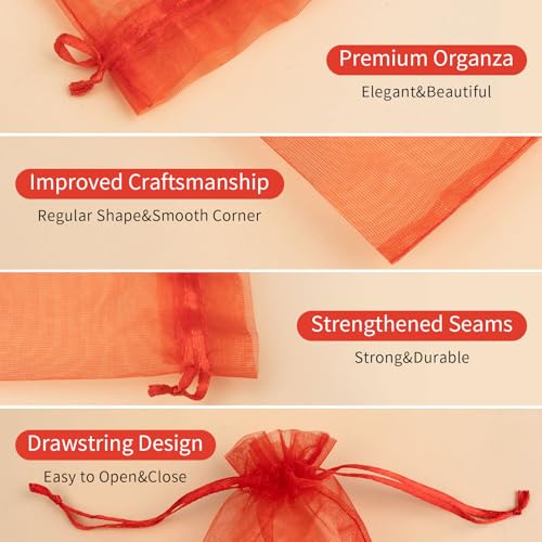Crweety Red Organza Bags 3x4 Inches - 50PCS Small Gift Pouches for Jewelry, Candy, Wedding & Party Favors