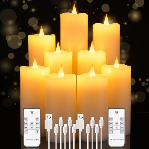 Real Wax Rechargeable LED Flameless Candles with Remote and Timer,USB
