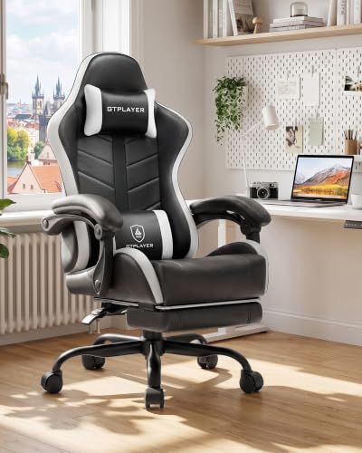 GTPLAYER Gaming Chair for Adults with Footrest - Pearl White 08